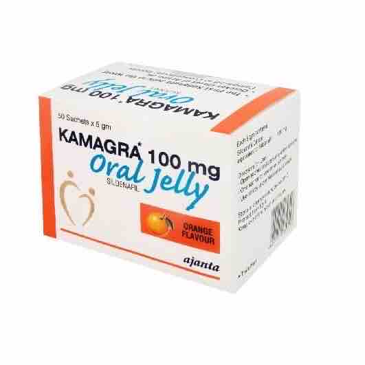 La foto mostra una scatola di Kamagra Oral Jelly 100 mg